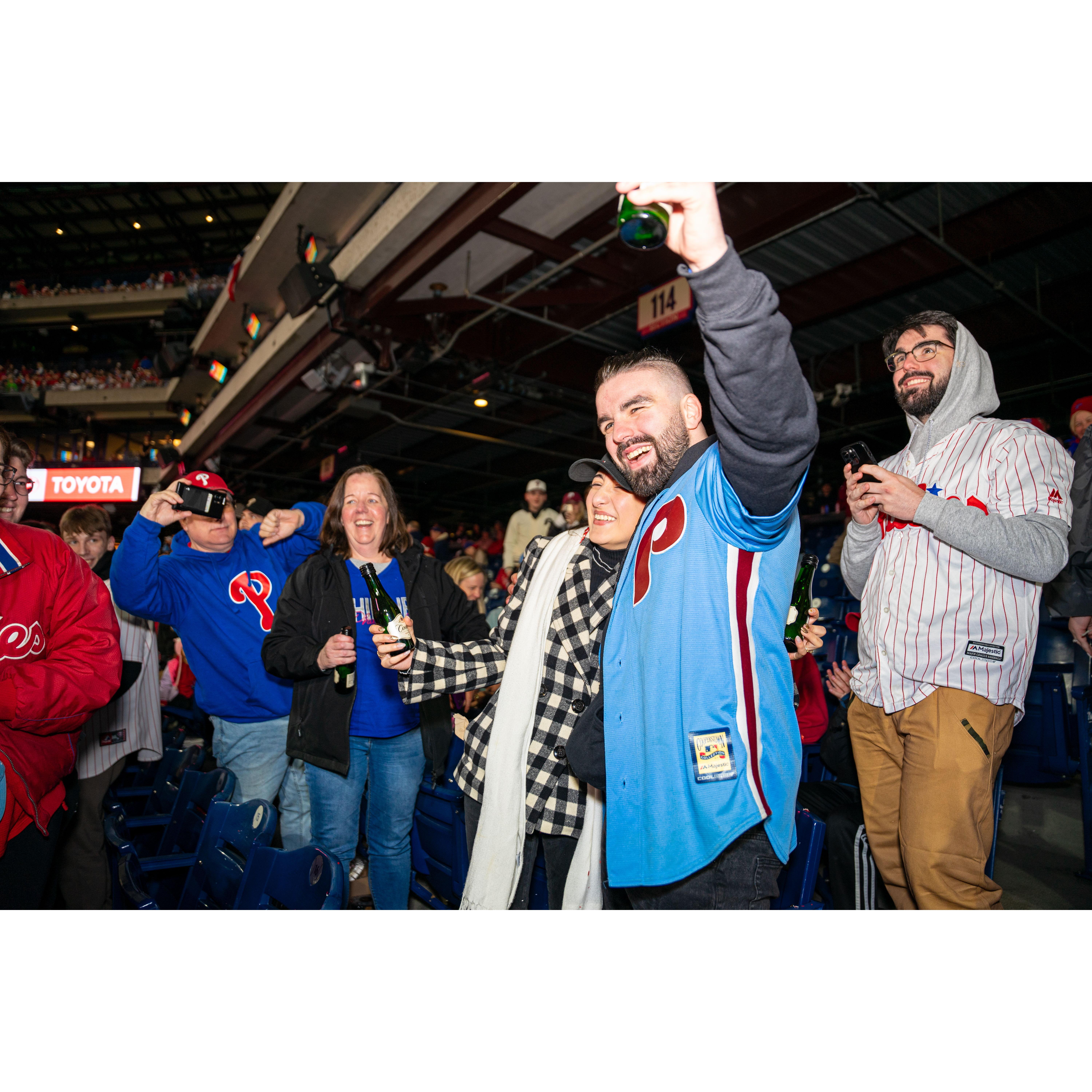 Jonathan and Yolany taking a moment as the whole stadium cheers for them.