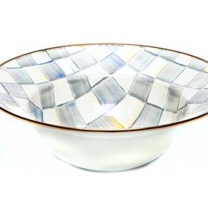 MACKENZIE-CHILDS Enamel Serving Bowl, Enamel Serveware Bowl, 12 Inches, Gray-and-White Sterling Check