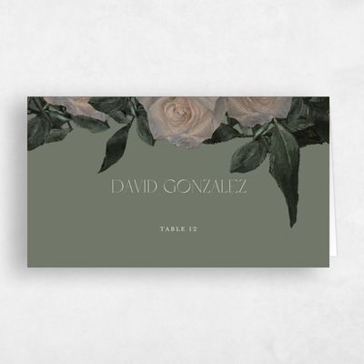 Dark Sage, Green Wedding Place Card - Poet