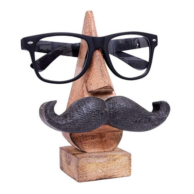 Nirvana Class Handmade Wooden Nose Shaped Spectacle Specs Eyeglass Holder Stand with Mustache (Design 1)