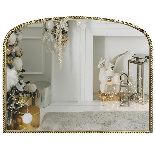 Wemily Antique Gold Arched Wall Mirror - 36"x28" with Metal Beaded Frame | Decorative Accent Mirror for Fireplace, Bedroom, Living Room, Dresser, Mantle