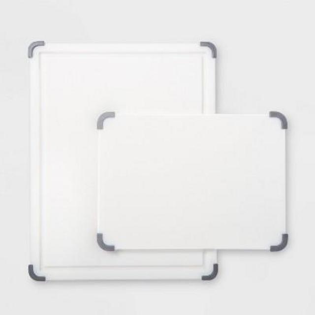 2pc Nonslip Poly Cutting Board Set White - Made By Design™