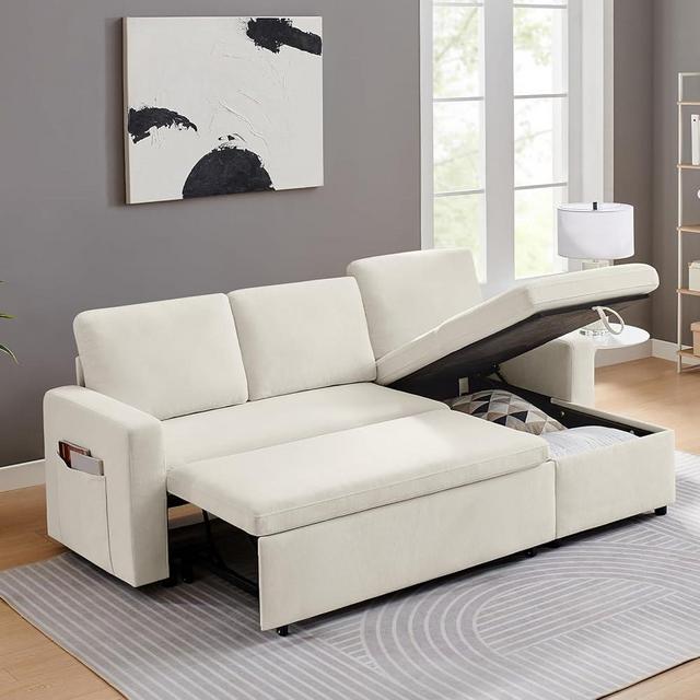 Zelimon 85'' Sofa Bed with Detachable Chenille Cover, Lounge Soft Futon Convertible Sleeper Sofa, Pull-Out Sofa Couches for Living Room/Office/Apartment, Beige