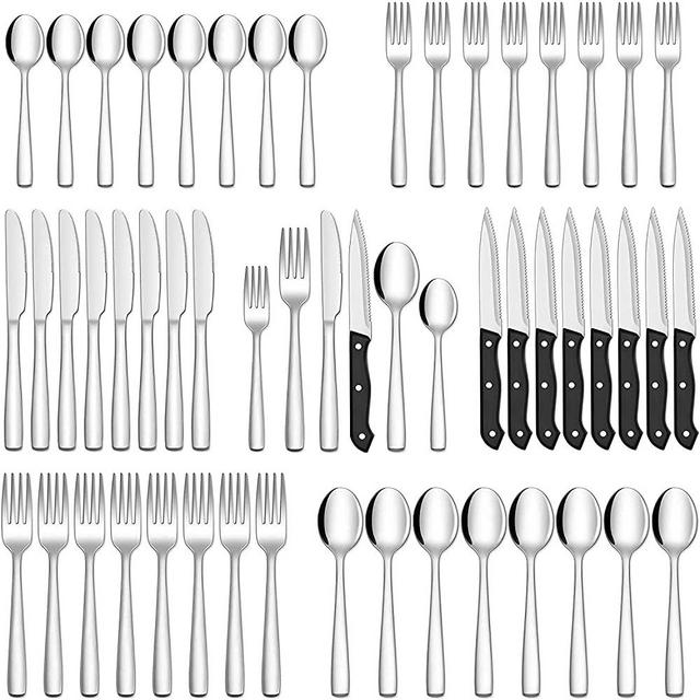 Hiware 36 Pcs Silverware Set with Steak Knives for 6, Food-grade Stainless Steel Flatware Cutlery Set For Home Kitchen Restaurant, Includes Fork Knife Spoon, Mirror Polished, Dishwasher Safe