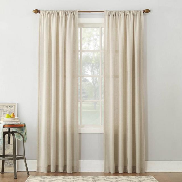 84"x54" Linen Blend Textured Sheer Rod Pocket Window Curtain Panel Ivory - No. 918
