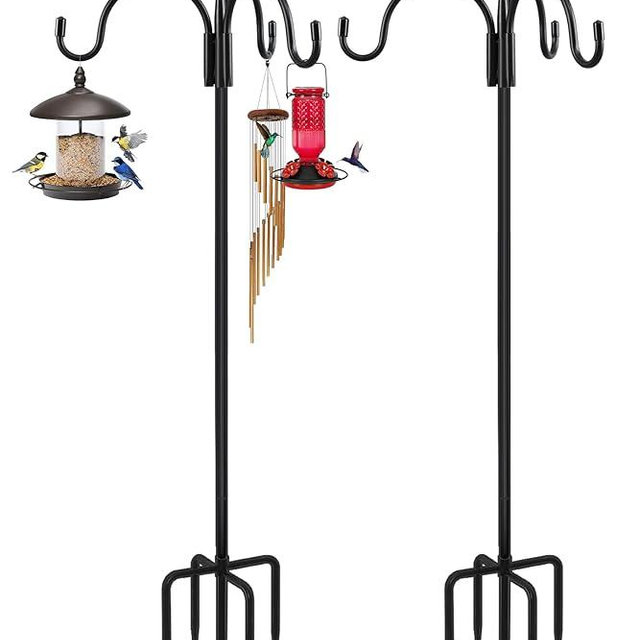 FEED GARDEN [Upgrade Version 76 Inch Three Shepherd Hooks for Outdoor,Bird Feeder Pole with 5 Prong Base, Adjustable Shepard Hooks for Hanging Plant, Solar Lanterns, Wind Chimes, 2 Pack