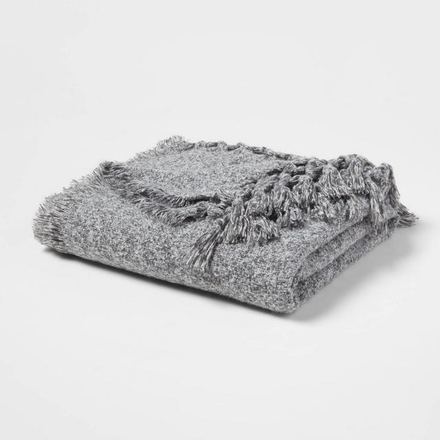 Marled Boucle Oversized Tasseled Throw Blanket Gray - Threshold™