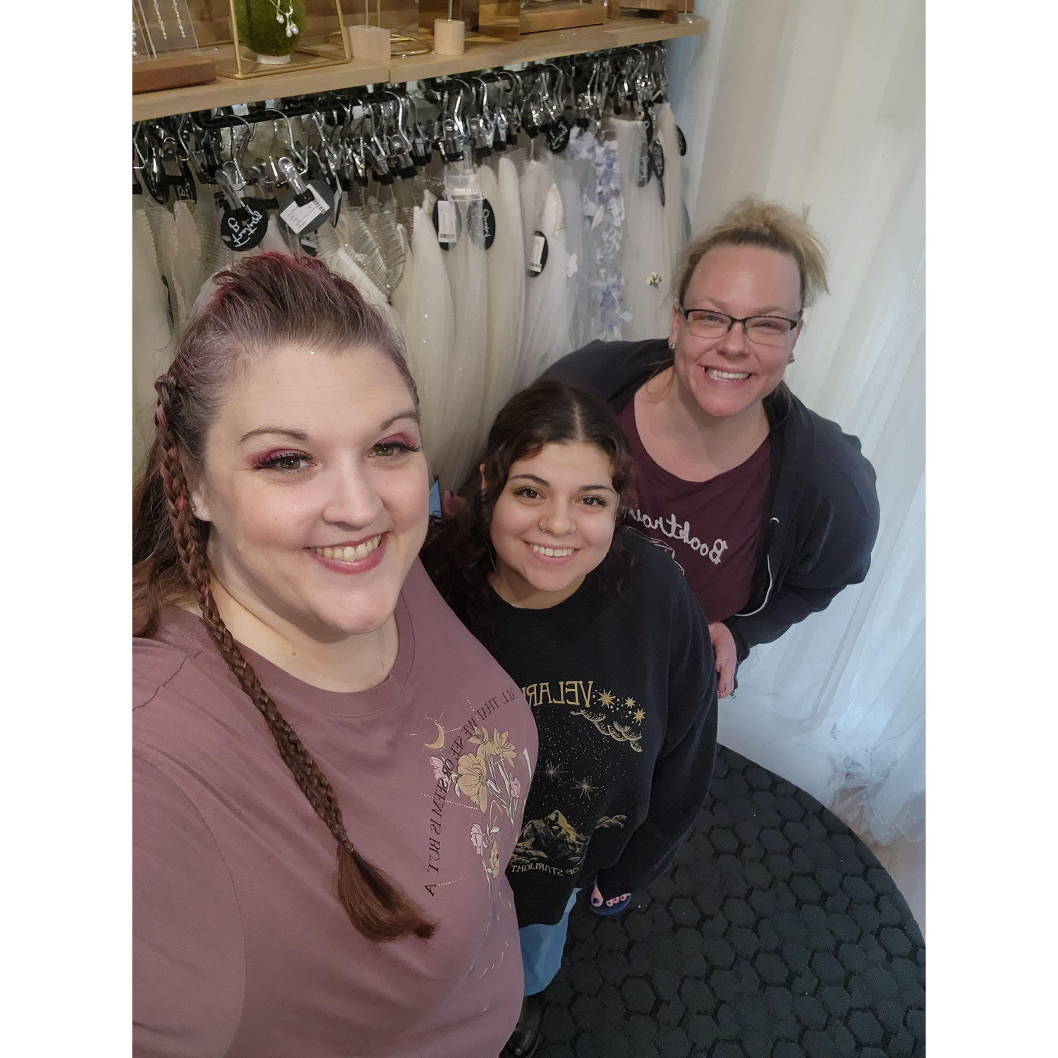 The bride tribe wedding dress shopping
