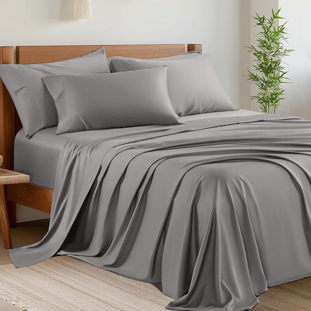 Shilucheng 6 Piece California King Sheet Sets, Cooling Sheets, Blend Rayon Derived from Bamboo, Deep Pocket Up to 16", Breathable & Soft Bed Sheets, Hotel Silky Bedding Set, Grey
