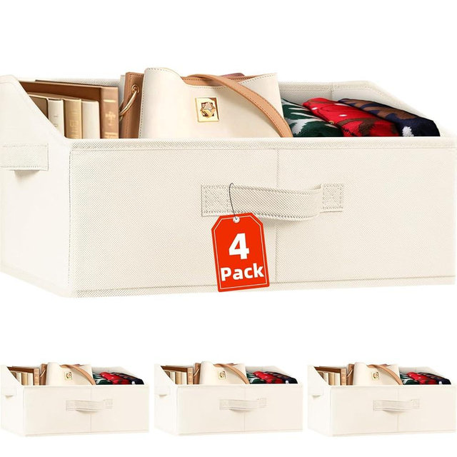 Criusia Closet Organizers Bins 4 Pack - Large Closet Shelf Organizer with Handles - Fabric Trapezoid Home Organization and Storage Baskets for Organizing Clothes Toy Blanket Towel Purse Hats