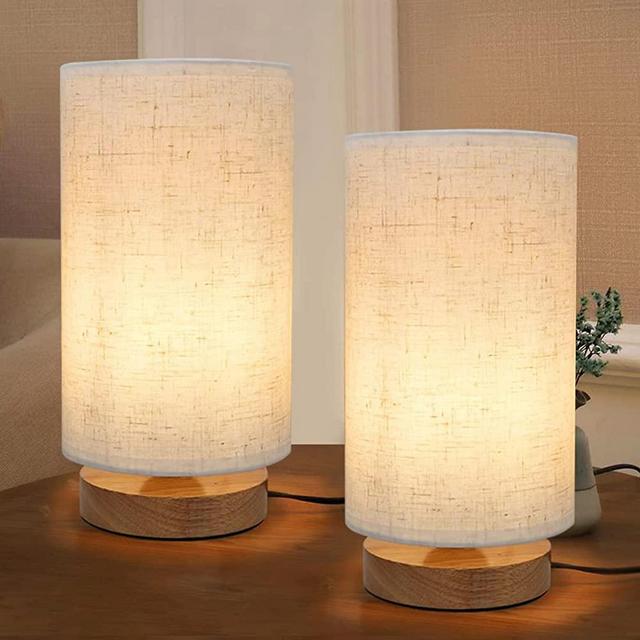 Table Lamps for Bedrooms Set of 2, Minimalist Bedside Lamps Set of 2 with Round Fabric Linen Shade,Reading Small Desk Lamp Set of 2 for Kids Room, Night Nightstand Lamp Set for Living Room, Office