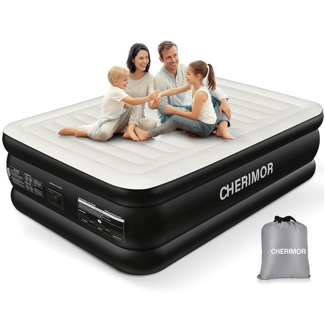 CHERIMOR Air Mattress Queen with Built in Pump, Inflatable Blow Up Mattress 18" Raised, Multi-Layer Leakproof, Heavy-Duty Support 800 lbs, Air Bed Queen Size for Home Guests Camping, 3-Min Inflation