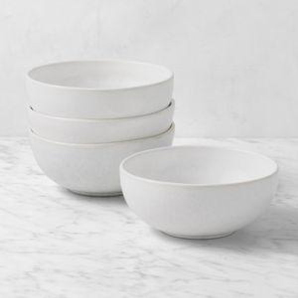 White Cyprus Reactive Glaze Cereal Bowls, Set of 4