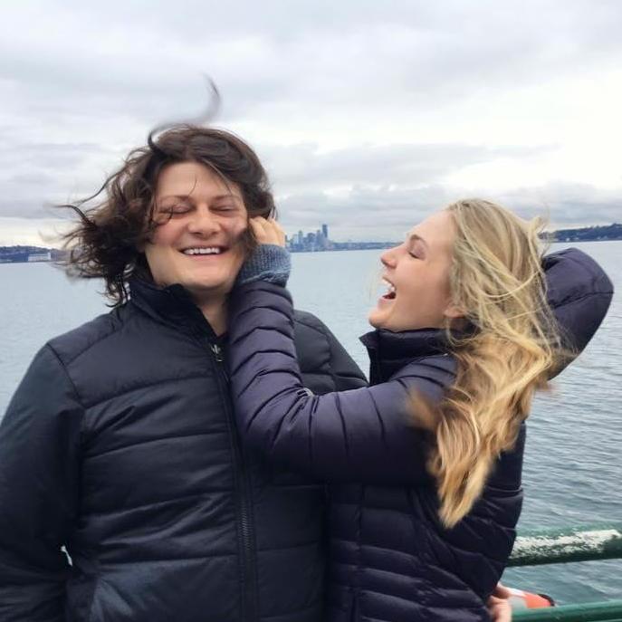 On the ferry to go wine tasting on Vashon for Genneva's birthday