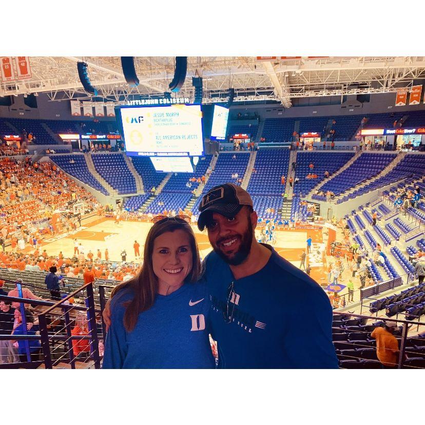 Duke - Clemson college basketball game! Duke lost in the final seconds.....but Renee's encouragement made for a great trip nevertheless! (Clemson paid off the refs, I know it!)