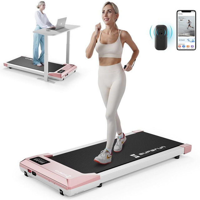SupeRun Walking Pad, Under Desk Treadmills for Home and Office Small Space, 2.5 HP Portable Mini Jogging Machine with APP and Remote Control and LED Display, 300 Lbs Capacity
