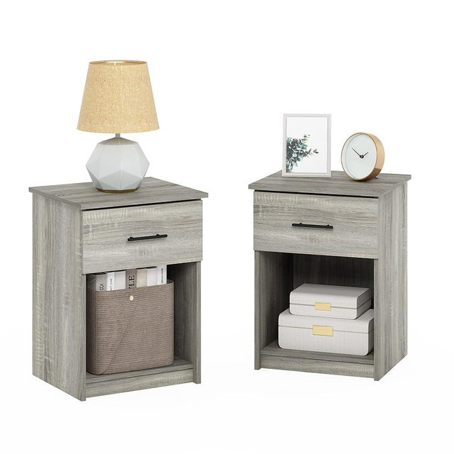 Furinno Tidur Nightstand, 2-Pack, French Oak Grey