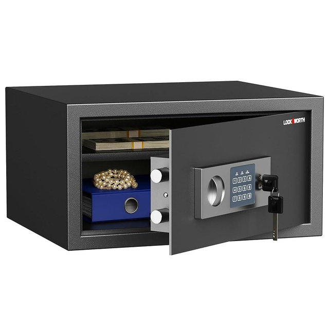 Locksworth Safe for Home, 1.0 Cubic Feet Safety Box, Lock Box for Money, Jewelry, Documents and Guns, Digital Security Safe for Office, Hotel and Personal Use, 16.9"W x 14.6"D x 9.25"H