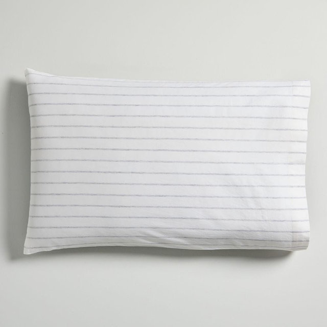 Washed Cotton Melange Simple Stripe Sheet Set , Standard Set of 2, Heather Gray