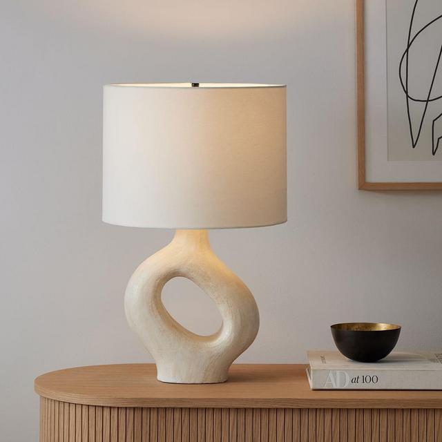 Chamber Ceramic Table Lamp, 24.5", White/White Linen