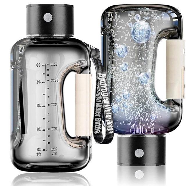 Hydrogen Water Bottle, 50oz/1.5L Hydrogen Water Generator, Rechargeable Hydrogen Water Ionizer with SPE/PEM Technology Leakproof, 5 Min Electrolysis for Sports Fitness Exercise Gift - Grey