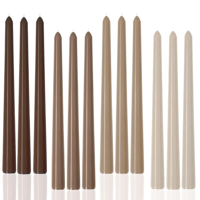 10" Taper Candles-12 Pack Brown Candlesticks-Unscented Dripless Candles 8 Hour Burn for Holidays,Weddings,Fall Harvest Halloween Thanksgiving Dinners Parties and Home Decor