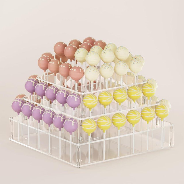 AENTGIU Cake Pop Stand, 72 Holes 3 Tier Cake Pop Holder for Cake pops Sticks, Dessert Decorative Square Lollipop Holder for Weddings Baby Showers Birthday Parties Anniversaries Valentine's Day