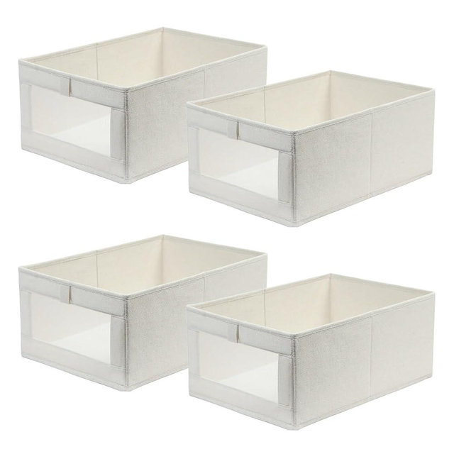KOAZIFORU Linen Closet Organizers and Storage, Foldable Shelf Organizer with Visible Window Organization and Storage of Jeans Shirts Toys Storage Bins Sheet Organizer Pack of 4