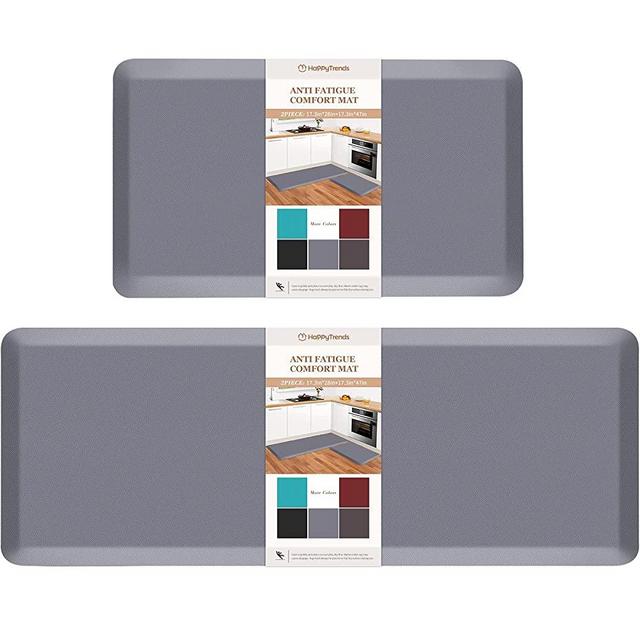 HappyTrends Kitchen Mat [2PCS] Cushioned Comfort Anti-Fatigue Floor Mat, Waterproof Non-Slip Kitchen Rugs, Thick Perfect Ergonomic Foam Standing mat for Kitchen, Home, Office, Laundry,Grey