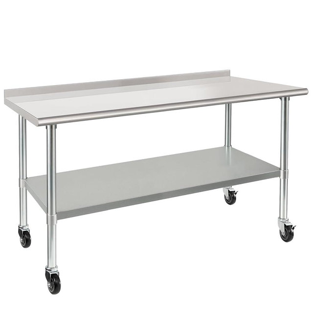 HARDURA Stainless Steel Table 30 x 60 Inches with Wheels Casters NSF Heavy Duty Commercial Prep Table with 2” Backsplash and Adjustable Undershelf for Restaurant Kitchen Home and Hotel