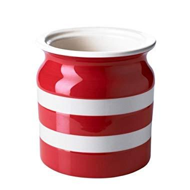 Cornishware Red and White Stripe Stoneware Utensil Jar