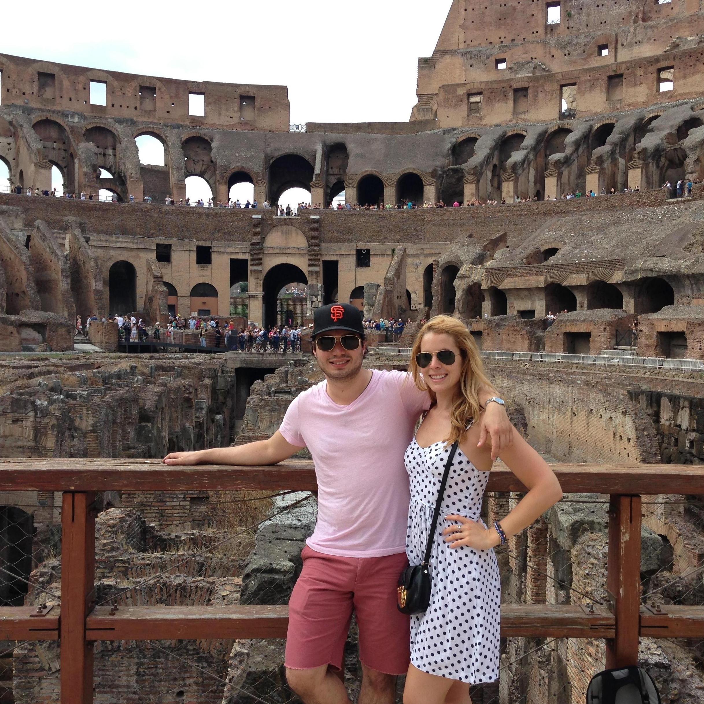 Our first time in Rome, at the Colosseum.