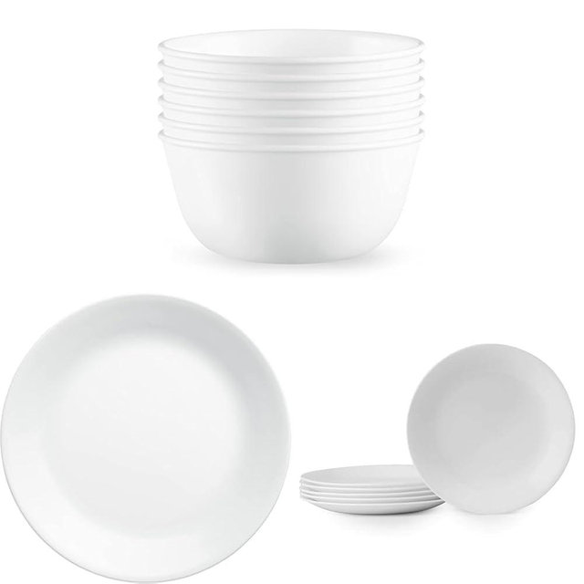 Corelle Vitrelle 28-oz Soup/Cereal Bowls Set of 6 & Vitrelle 4-Pieces 10.25" Glass Dinner Plates & Vitrelle 6-Piece Salad Plates Set