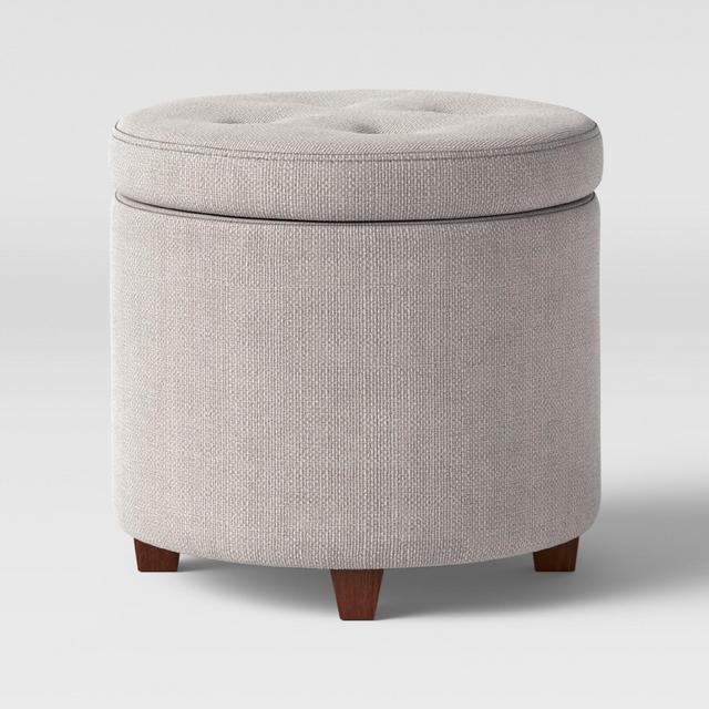 Round Tufted Storage Ottoman Textured Weave Gray - Threshold™