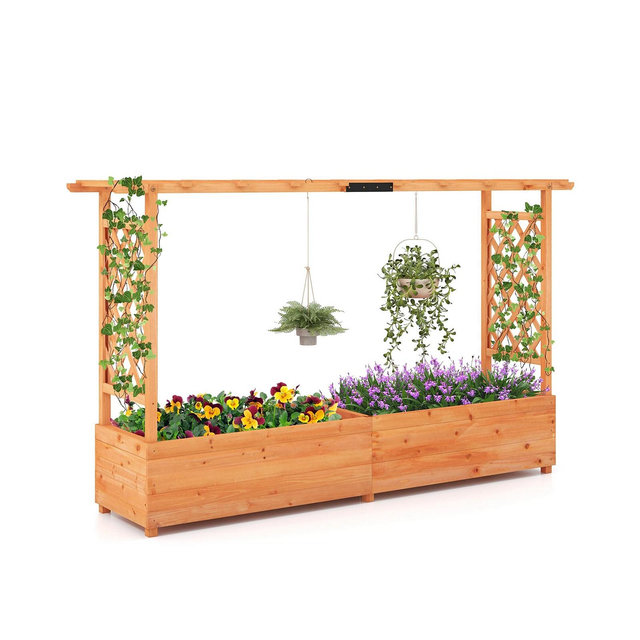 Costway 1 PCS Raised Garden Bed with Trellis Hanging Roof Planter Box Drainage Holes for Patio