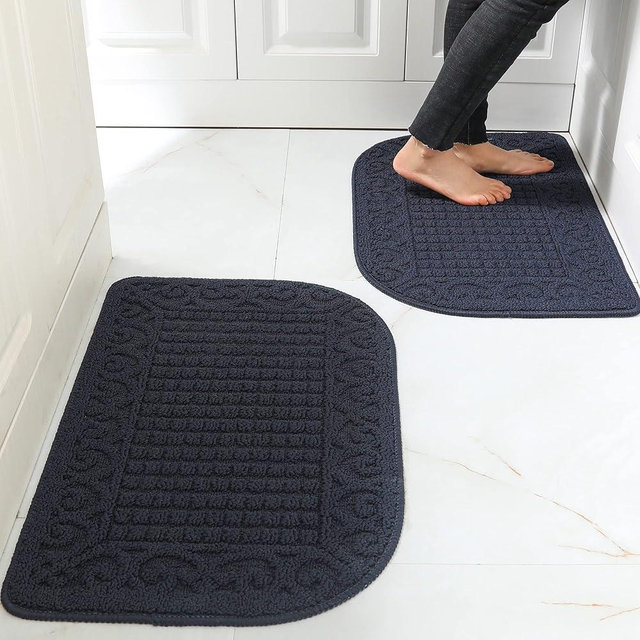 COSY HOMEER 27X18 Inch Anti Fatigue Kitchen Rug Mats are Made of 100% Polypropylene Half Round Rug Cushion Specialized in Anti Slippery and Machine Washable (Navy 2pc)