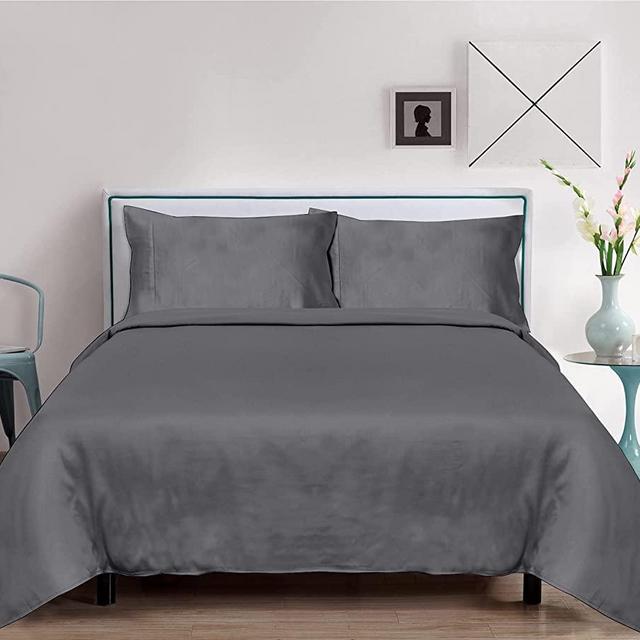 100% Tencel Lyocell Bed Sheets Set 4PC- Softest Cooling Eucalyptus Sheets (Queen, Light Grey)