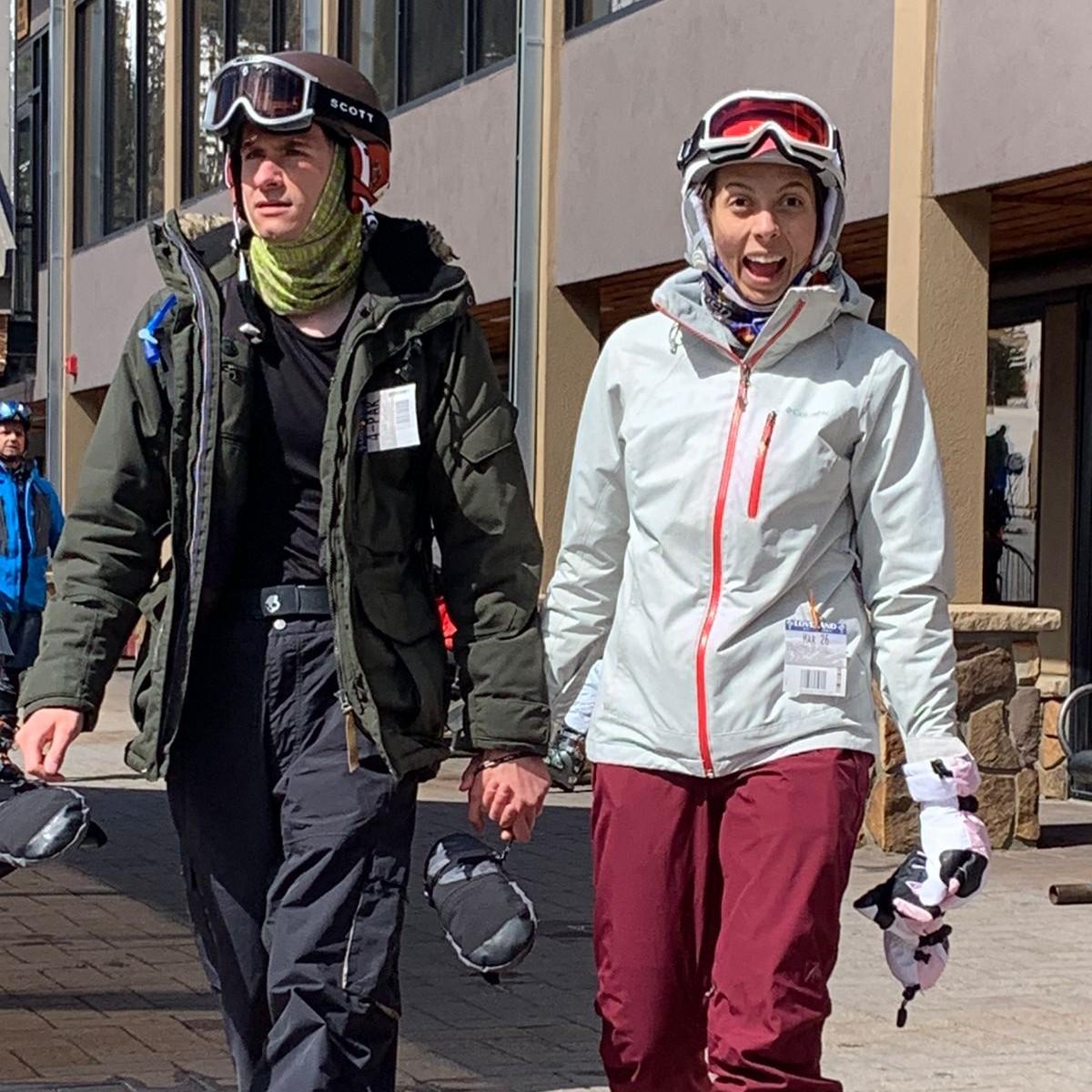 Snowboarding a few days after getting engaged.