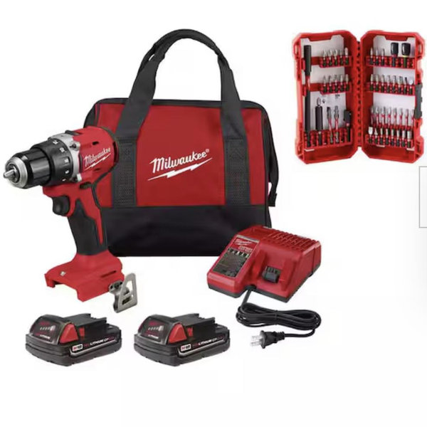M18 18V Lithium-Ion Brushless Cordless 1/2 in. Compact Drill/Driver Kit with SHOCKWAVE Screw Driver Bit Set (45-Piece)