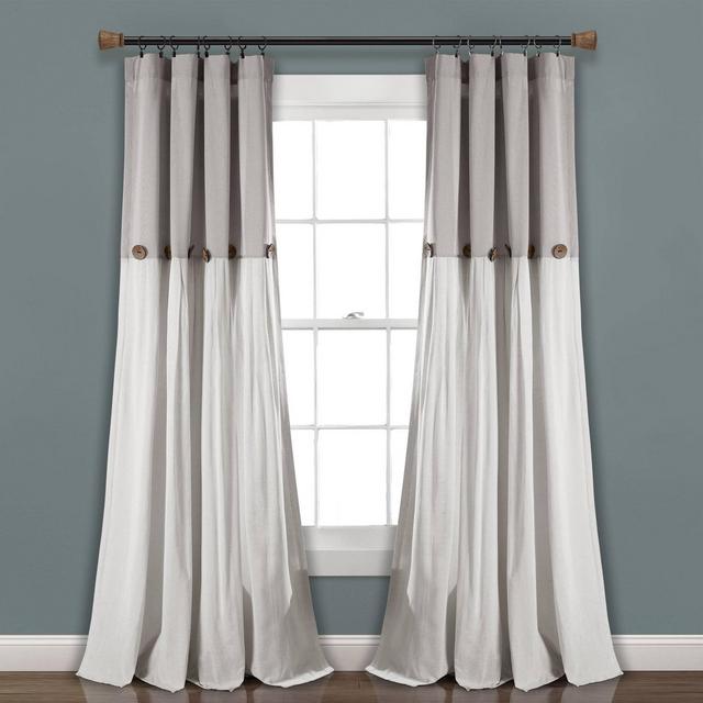 84"x40" Linen Button Light Filtering Window Curtain Panel Gray/White - Lush Décor