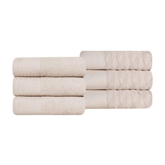 Premium Cotton Solid, Herringbone Jacquard Medium Weight 6-Piece, Hand Towels Set, Ivory - Blue Nile Mills