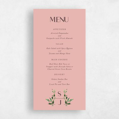 Dusty Peach, Pink Wedding Menu - Madilou