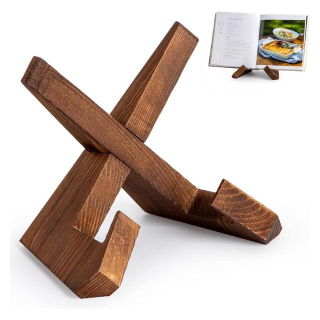 Cookbook Stand, Wooden Recipe Book Holder for Kitchen Counter, Multifunctional Display, Kitchen Decor, Brown Finish Brown one size