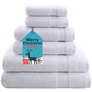 Hotel & Spa Quality, Absorbent and Soft Decorative Kitchen and Bathroom Sets, Cotton, 6 Piece Turkish Towel Set, Includes 2 Bath Towels, 2 Hand Towels, 2 Washcloths, Snow White