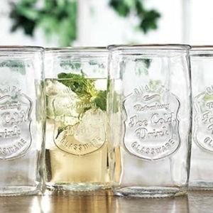 Glaver's Drinking Glasses Set of 4, Vintage Italian Style – Elegant 20 Oz Clear Tumbler Glassware Set– Genuine Artisan-Made for, Refreshing Drinks, Beverages, Cocktails.