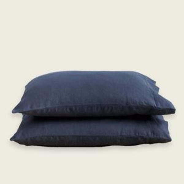 Stonewashed Linen Pillowcases, Standard, Navy