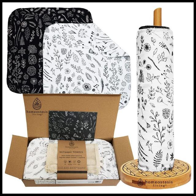 REusable Paper Towels with Cotton Wash Bag | 12x Zero Waste Gift Set |Homeostasis Living|Eco Friendly Paper Towels, Napkins Cloth Washable Reusable Paper Towel Roll, Paperless Paper Towels, Dish Cloth