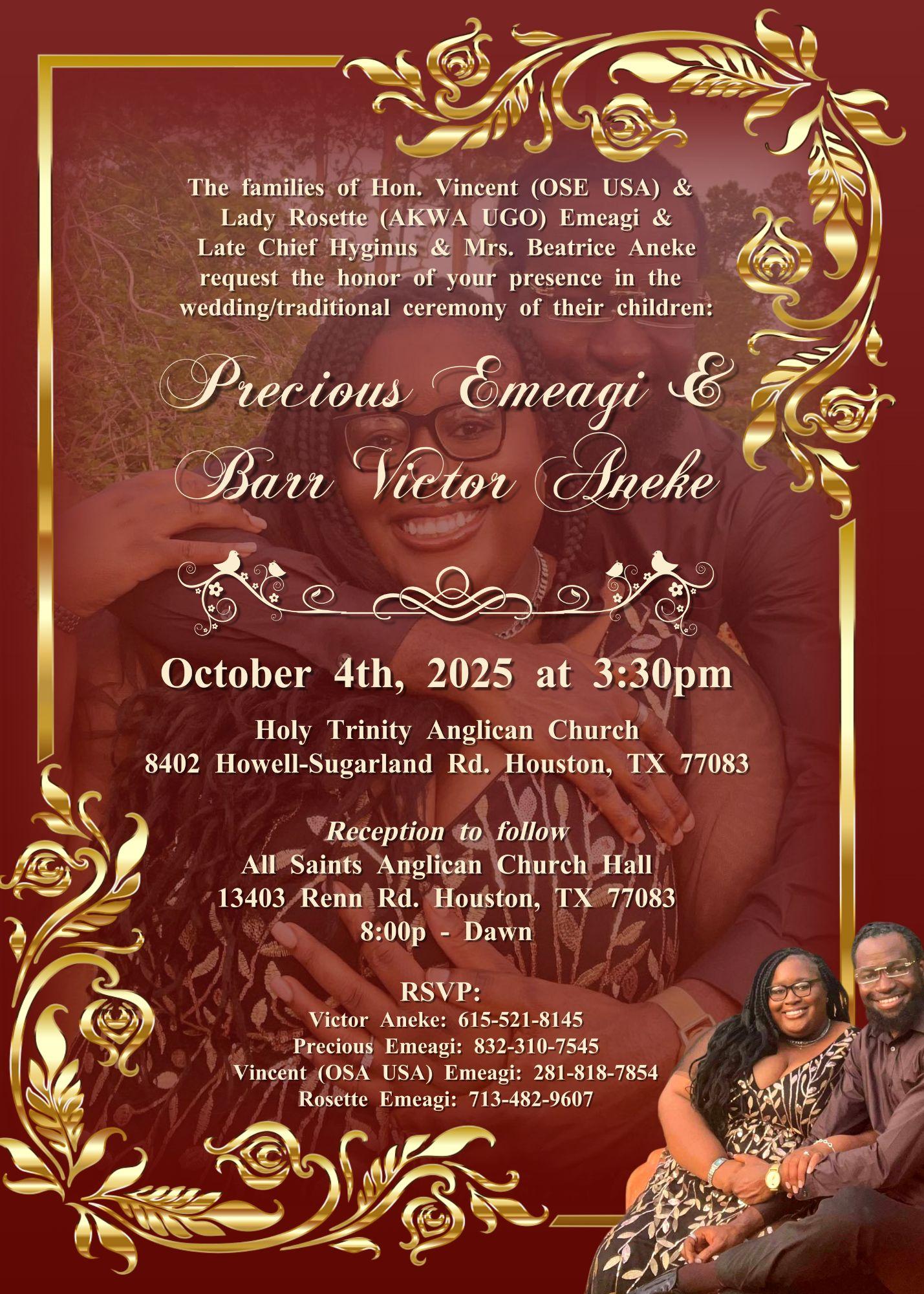 The Wedding Website of Precious Emeagi and Victor Aneke