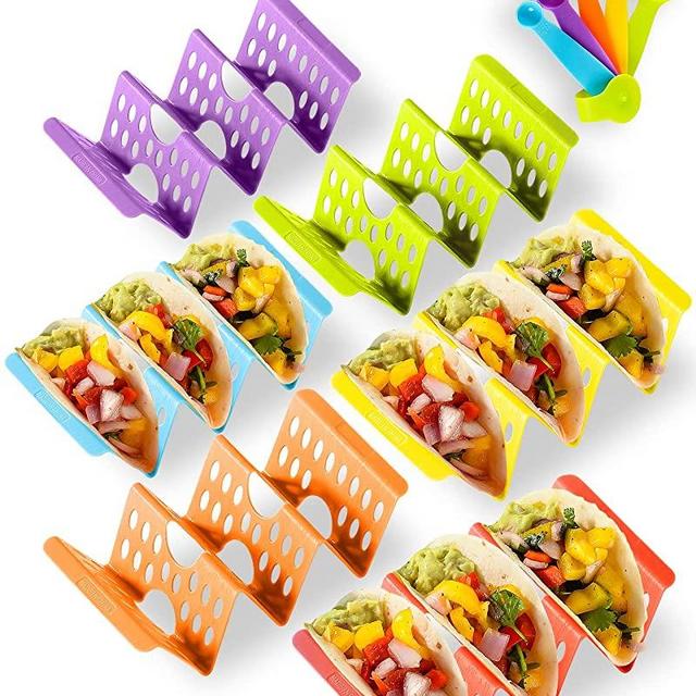 Premium Large Taco Holder Stand, Colorful Taco Holders Set of 6 or 4, Taco Stands for 3 Tacos, Soft or Hard Taco Shell Holder, Street Taco Rack, PP Health Material Very Hard and Sturdy, Dishwasher & Microwave Safe, Taco Tuesday