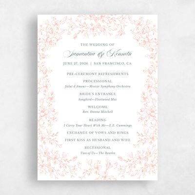 Peach Blush, Orange Wedding Program - Venado